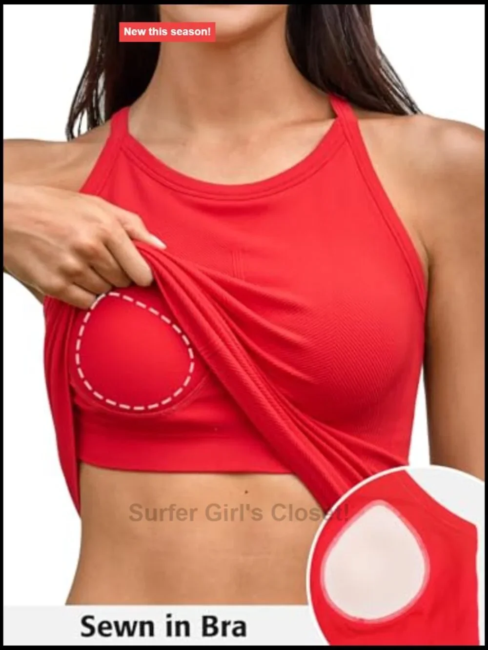 Women's Racerback Tank Top with Built-In Bra Ribbed Seamless Athletic Crew Neck